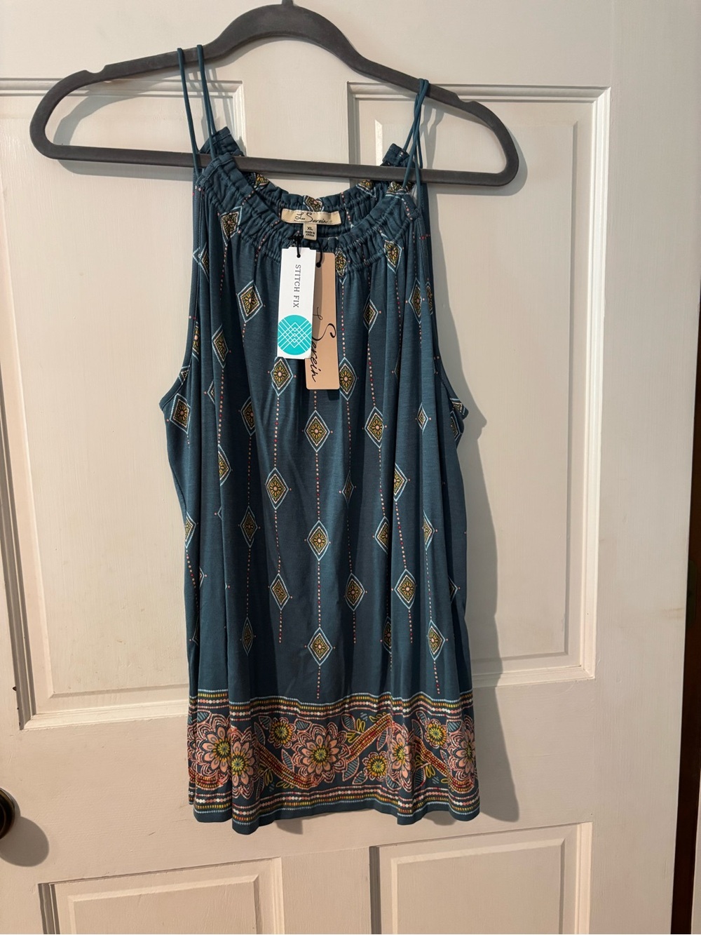 Stitch Fix Teal Boho Printed Halter Tank Top